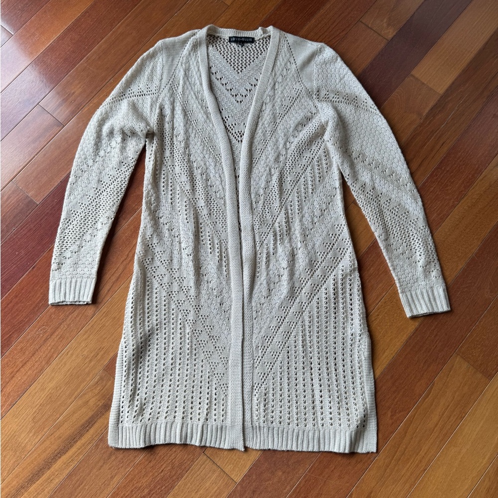 Love, Ellie Open Knit Longline Cardigan – Cream | Size Small